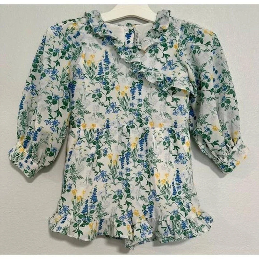 Janie and Jack Girls Floral Romper Jumpsuit Ruffle Collar Size 3T